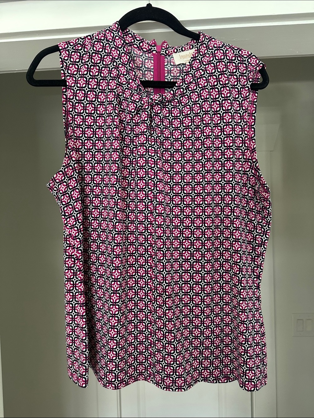 Charter Club Pink Black and White Geometric Sleeveless Top
